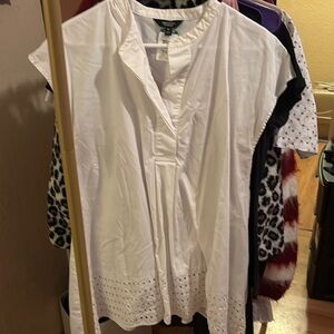 White Relaxed Cap Sleeve Blouse with Mandarin Collar